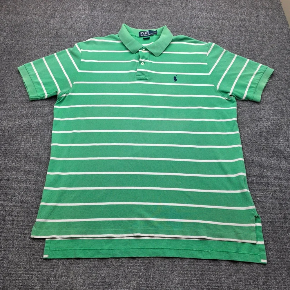 Polo Ralph Lauren Shirt Mens XL Green White Striped Pony Logo Classic Fit Cotton